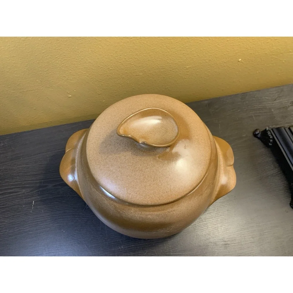 Vintage FRANKOMA Pottery 4V Brown Prairie Bean Pot Casserole & Lid USA